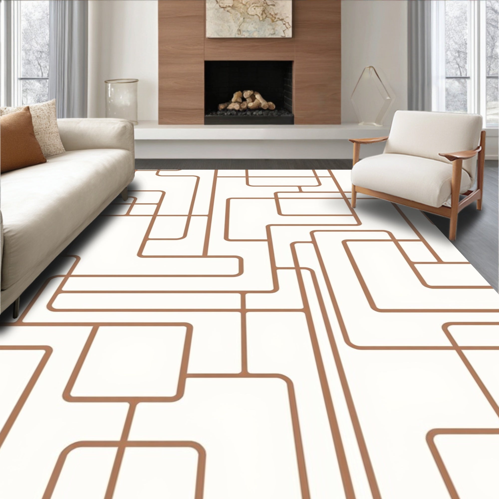 Abstract Interconnecting Geometric Lines Rug