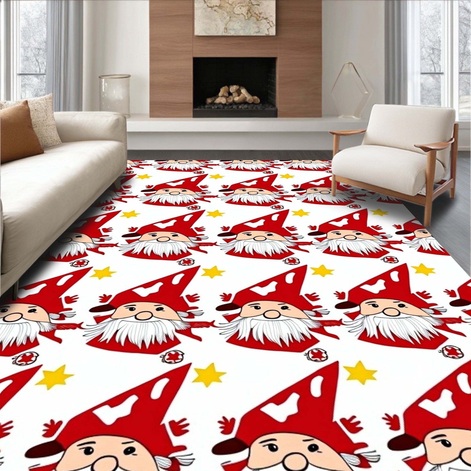 Cute Red Gnome Stars Background Rug
