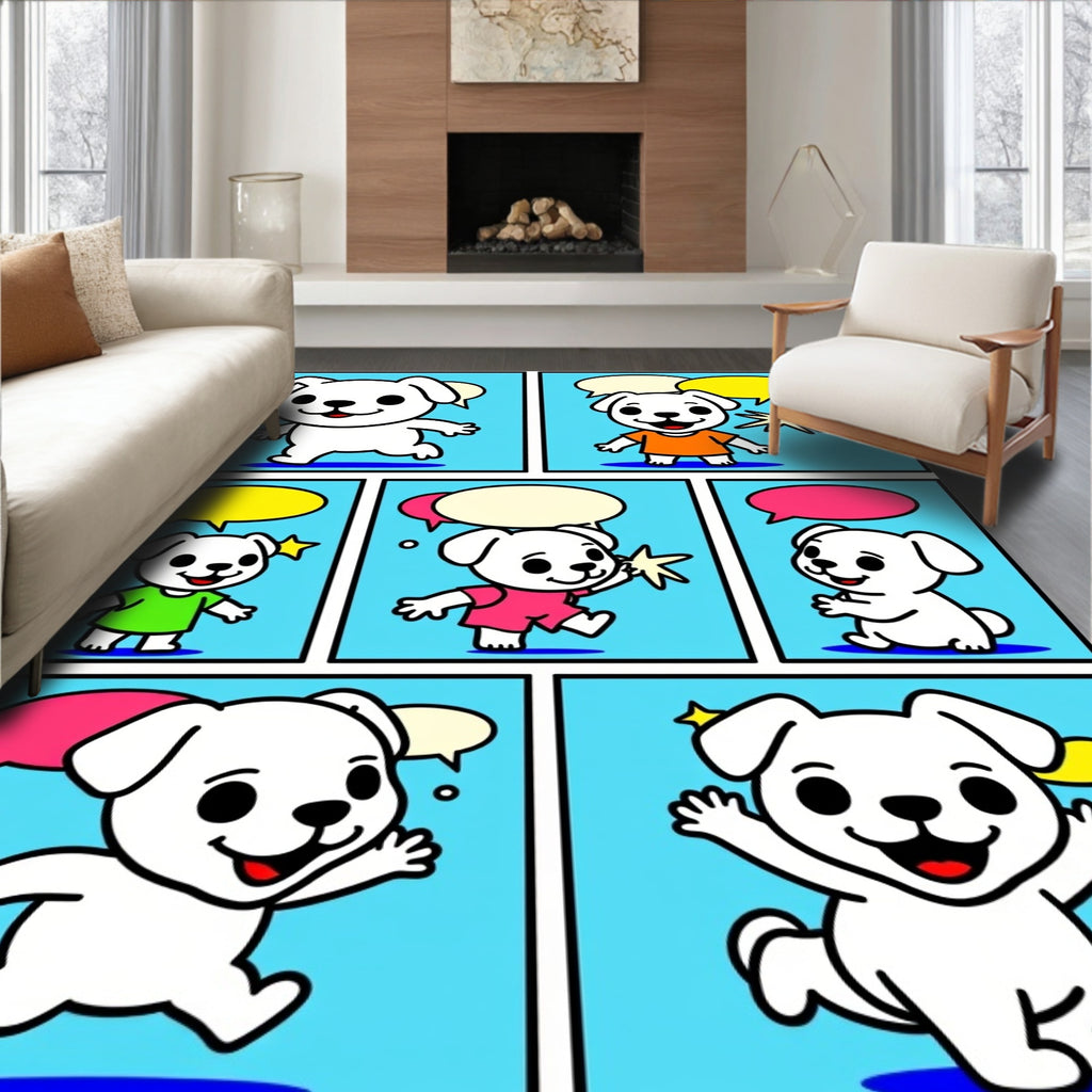 Cute Dog Comic Strip Design Rug