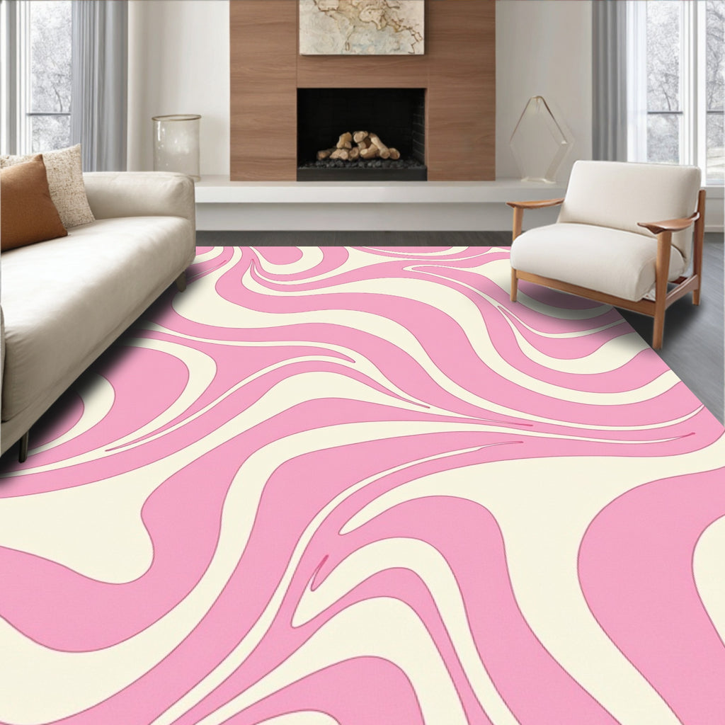 Swirl Abstract Pink And Cream Pattern Rug