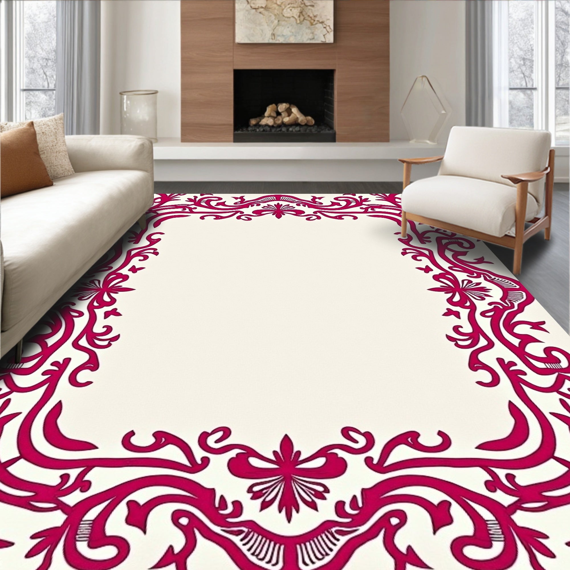 Ornate Floral Frame Design Rug
