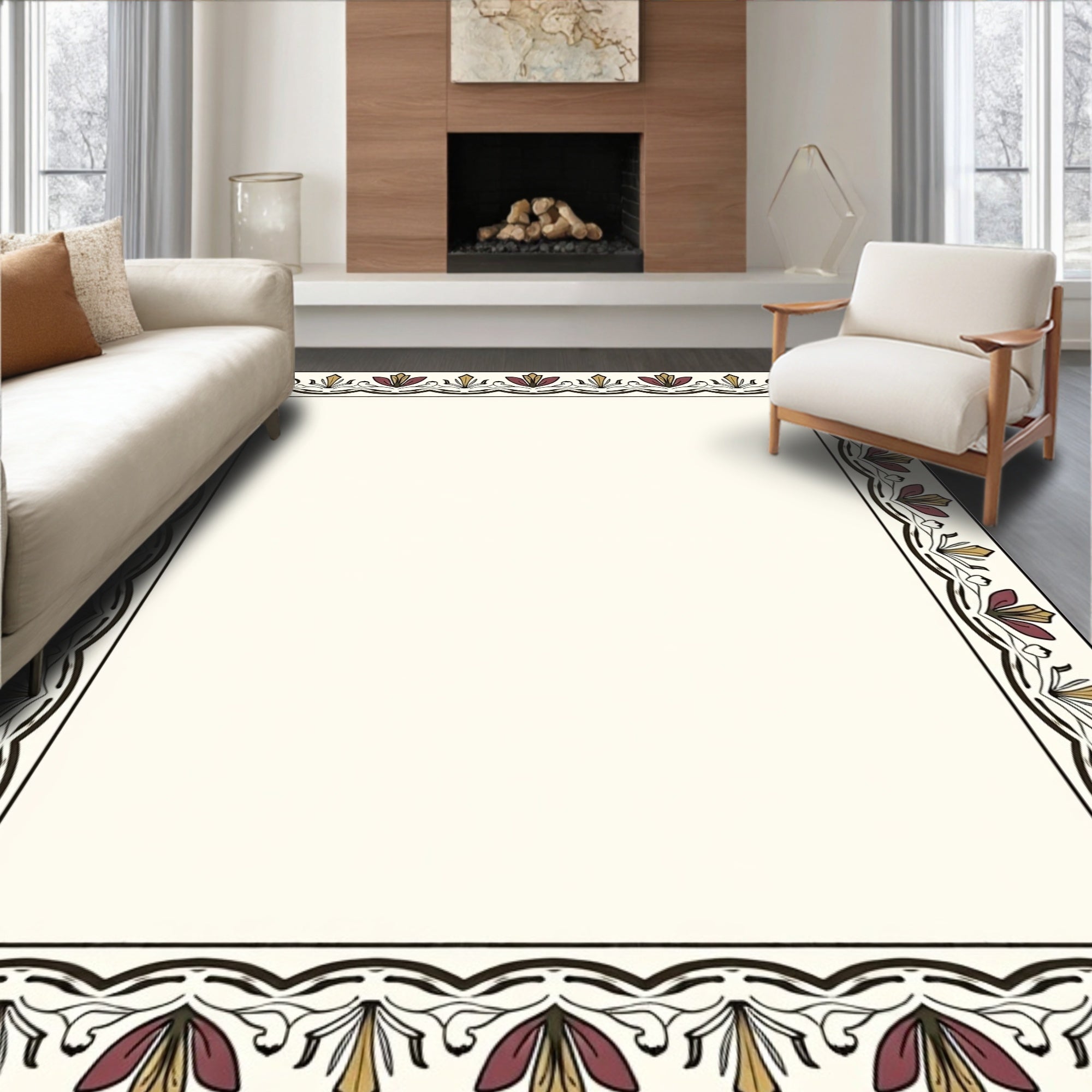 Ornate Floral Border Pattern Design Rug