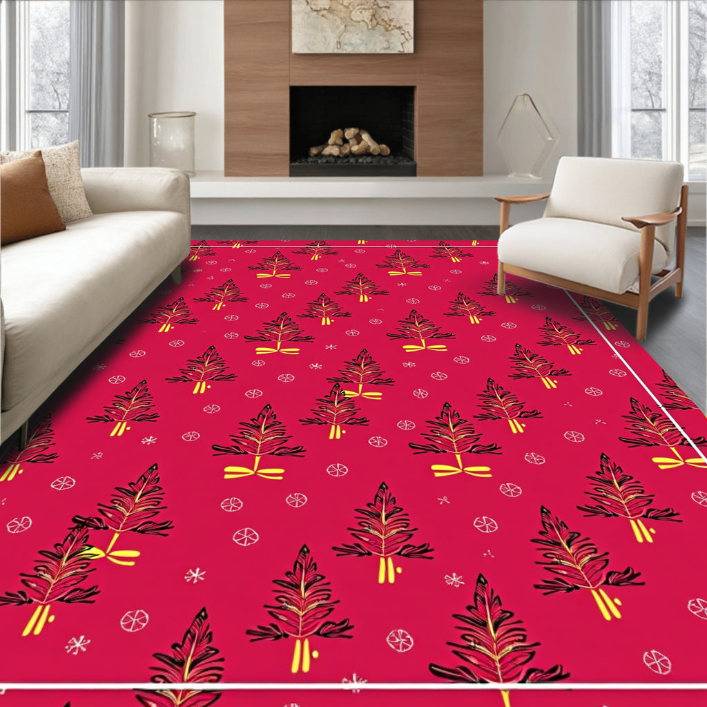 Red Festive Tree Snowflake Pattern Rug