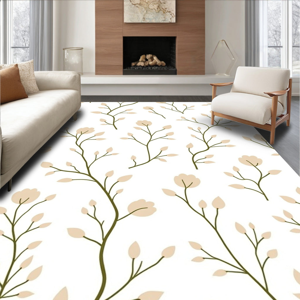 Pale Floral Branches Delicate Pattern Rug