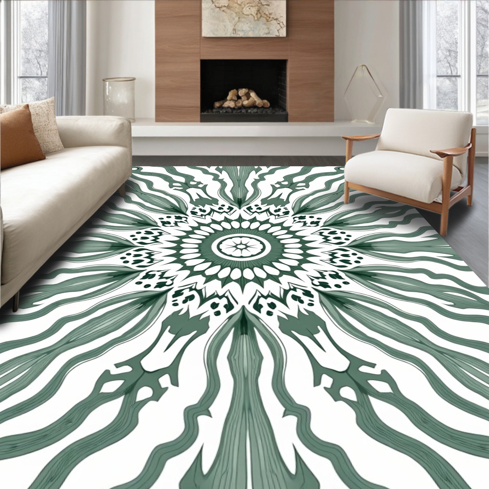 Green Abstract Mandala Pattern Rug