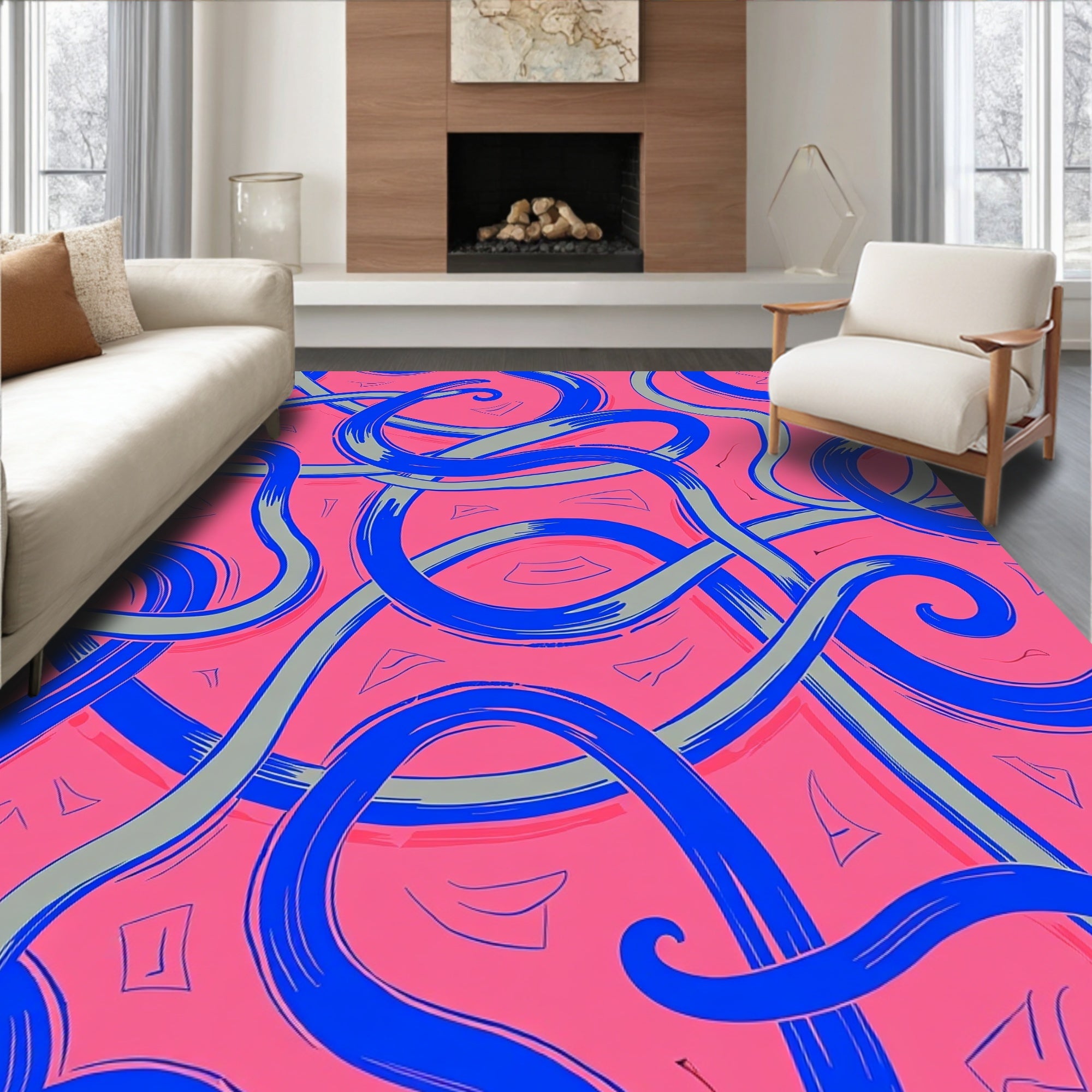 Bold Blue Swirl Abstract Pattern Rug