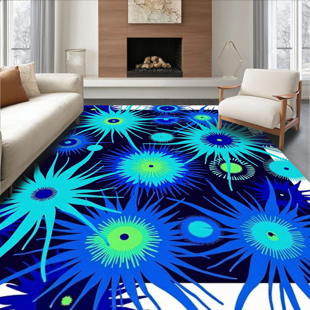 Abstract Starburst Deep Blue Pattern Rug