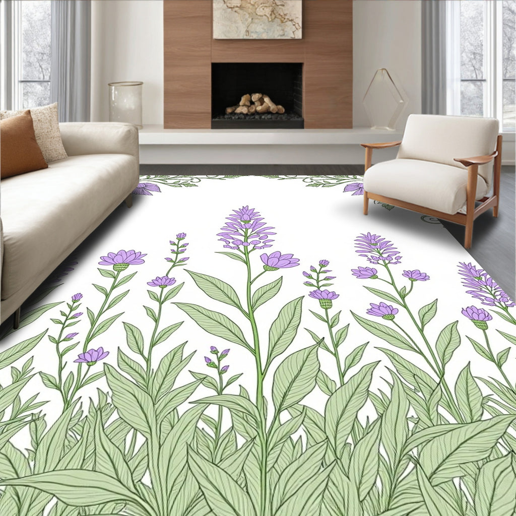 Purple Flower Garden With Green Vines Rug