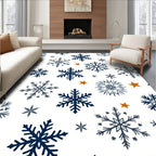 Navy Blue Snowflakes Golden Stars Rug