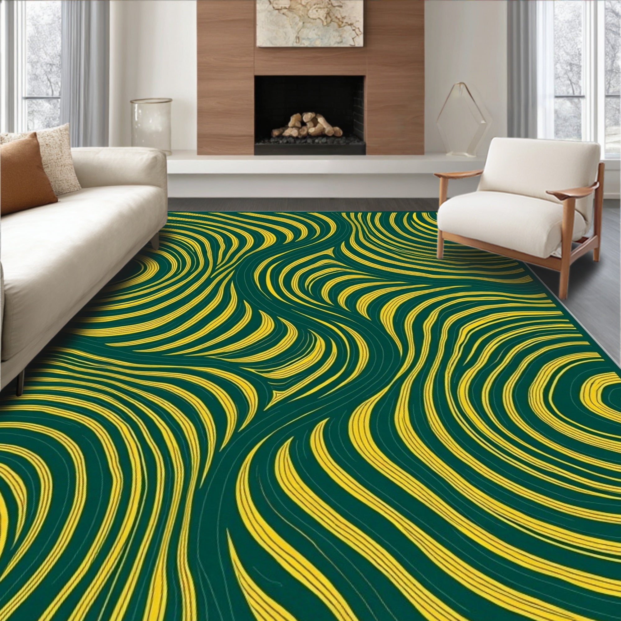 Bold Yellow Flowing Swirls Rug